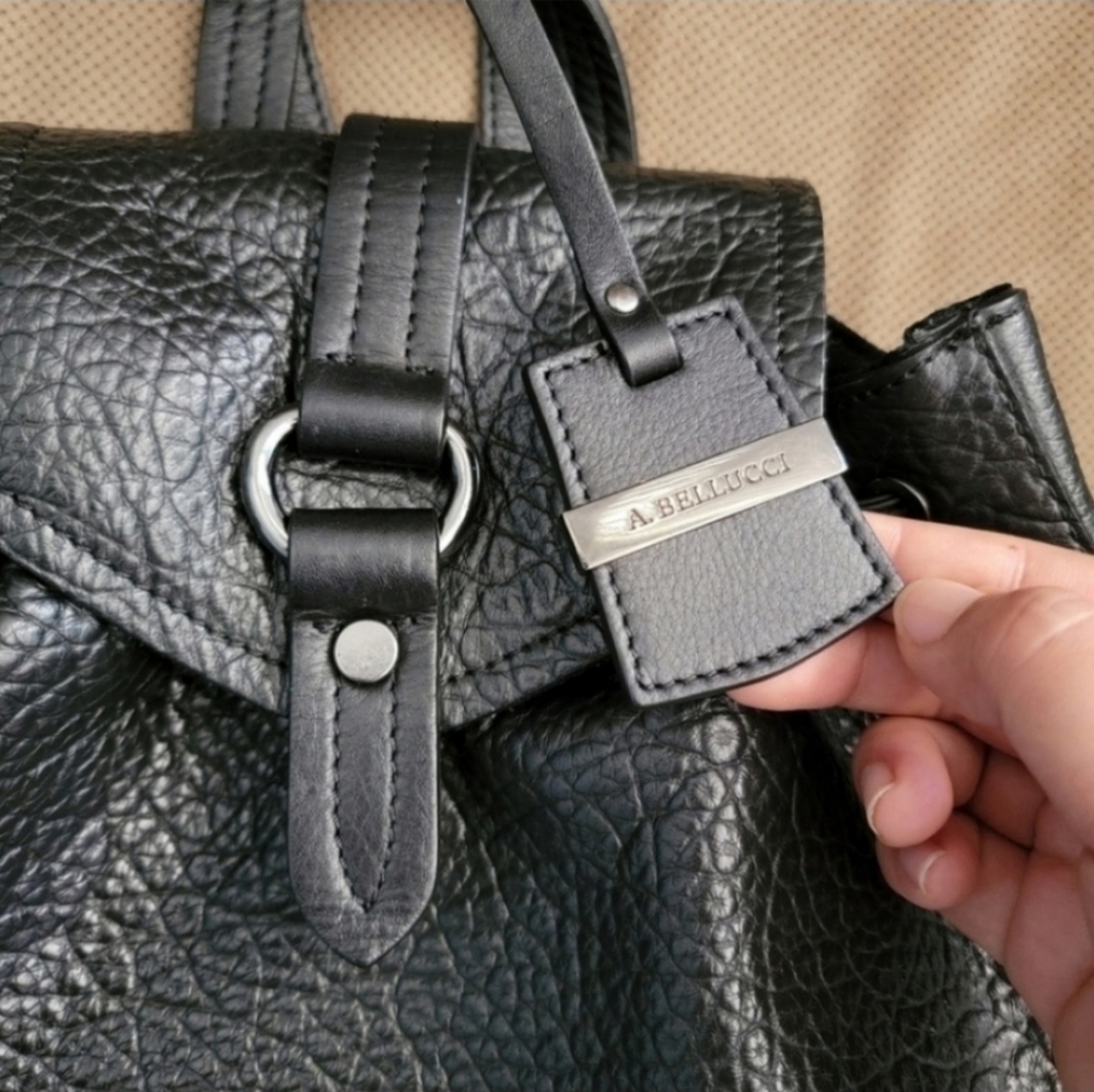 A. Bellucci Italy black leather drawstring backpack - Picture 2 of 13